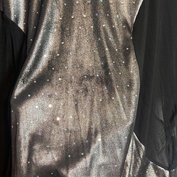 Revolution Dancewear Costume Large Adult LA Black Silver Sequins Short Unitard - Picture 6 of 14